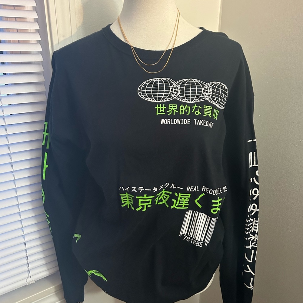 Worldwide Takeover Navy Graphic Long Sleeve Top